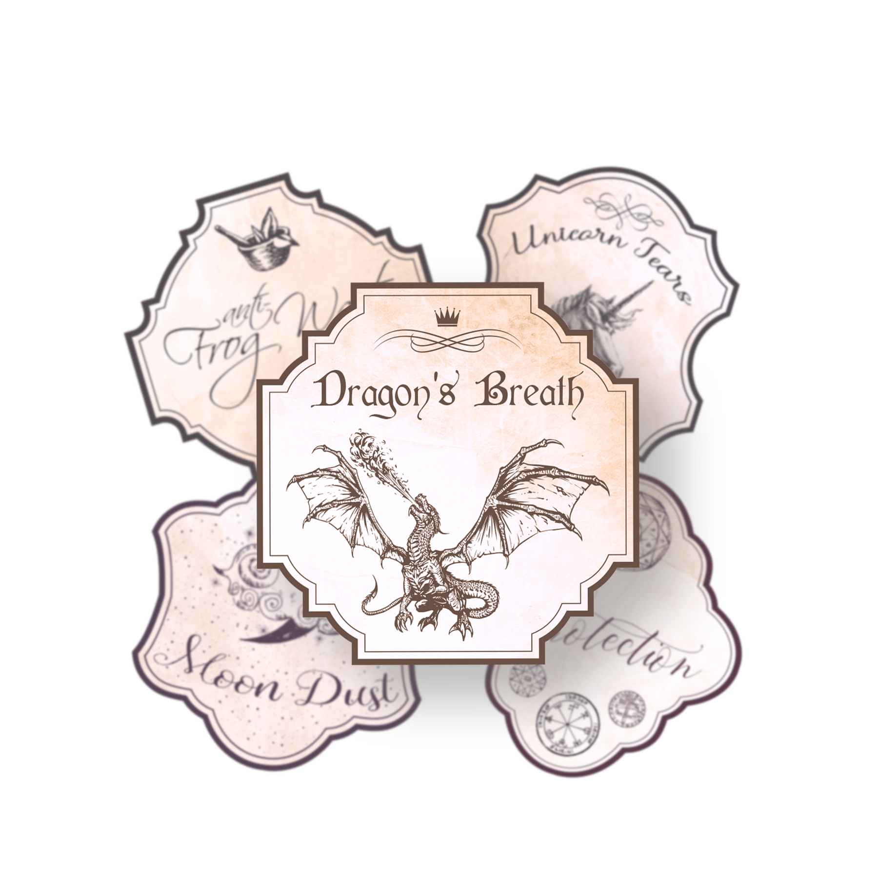 Dragon Elixir Label Dragon Potion Labels Editable Apothecary Potion Labels, Blank Vintage